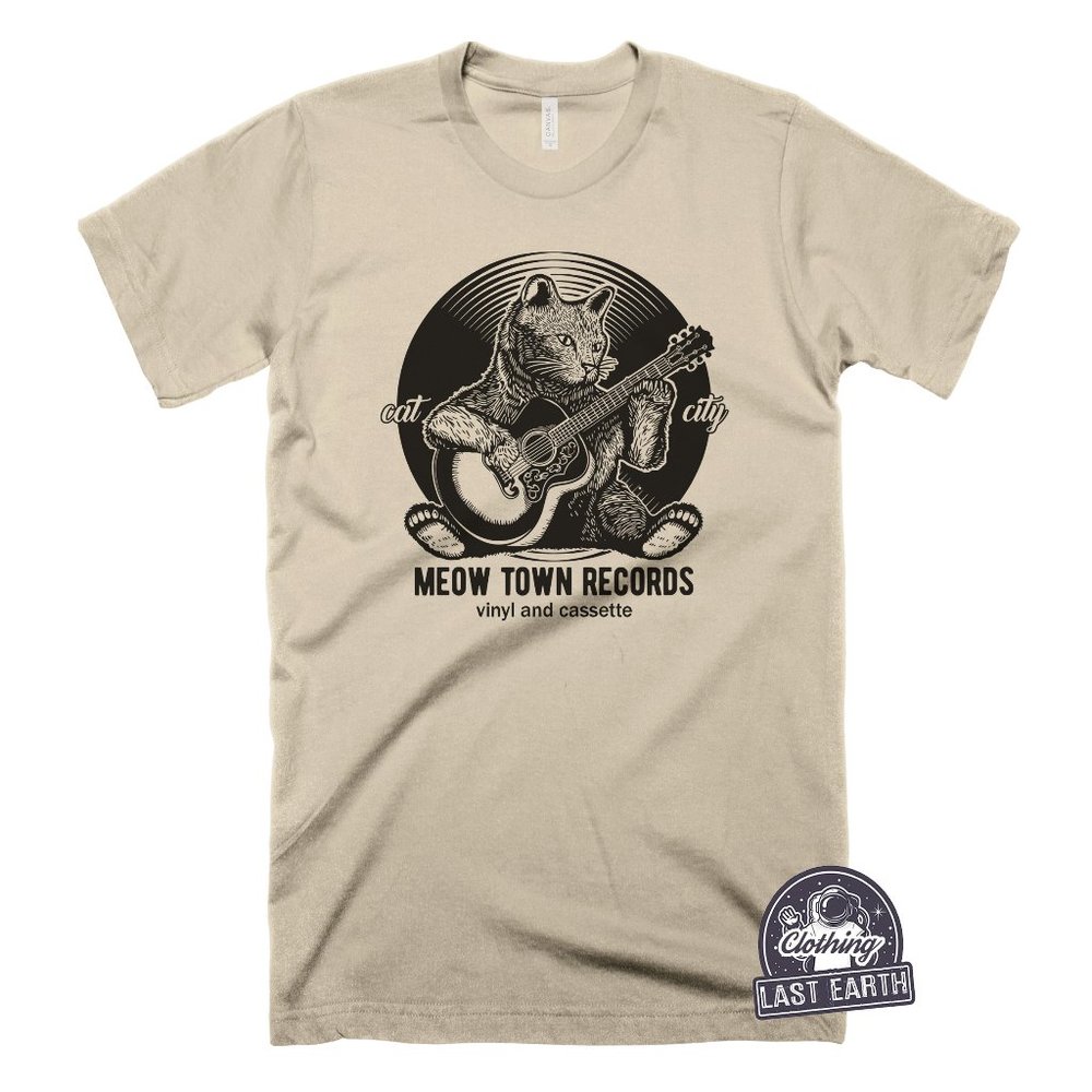 Vinyl Record Shirt Vintage Music Shirt Funny Cat Guitar Shirt Cool Retro Shirt